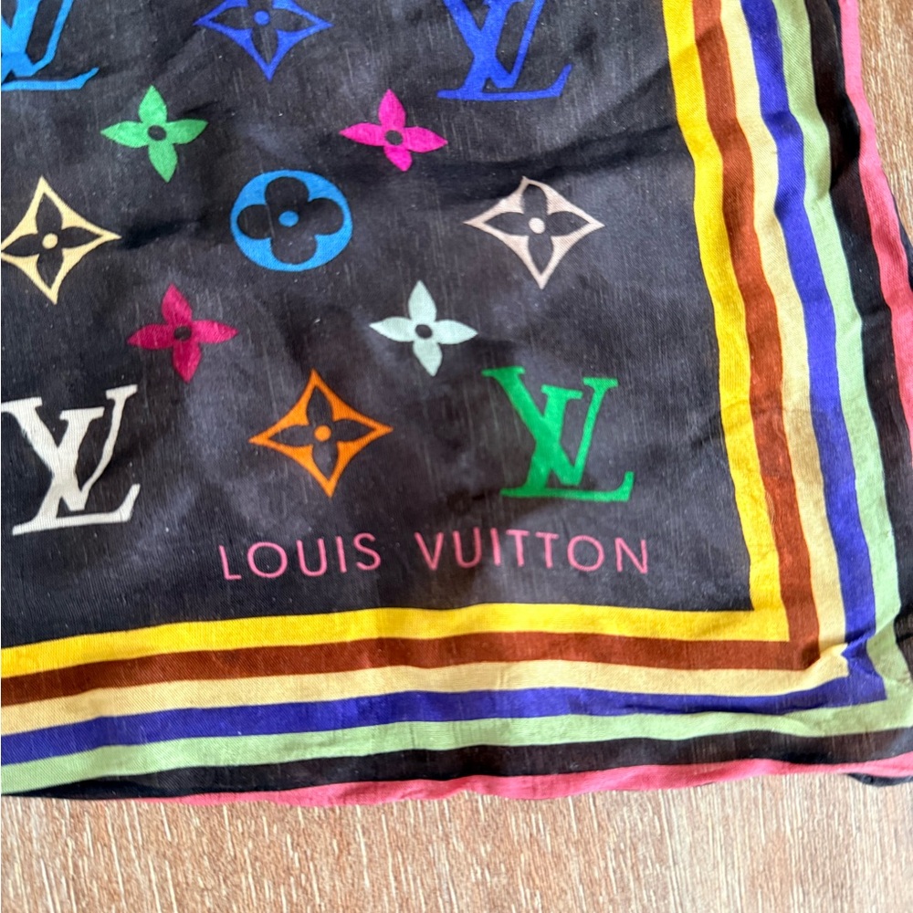 Louis Vuitton Black Multicolor Monogram Silk Scarf - Picture 3 of 7